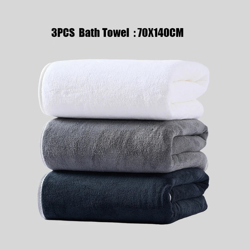 3PCS Large Bath Towels Set Grey Adult Coral Velvet Bathroom Absorbent Soft Quick Dry White Bathing Towel 70X140 Beachtowel Black