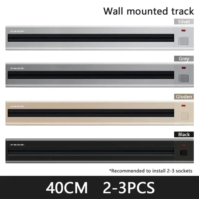 Enchufes móviles montados en la pared, Riel de enchufe de pista moderno, potencia de electrodomésticos de alta gama, puertos USB