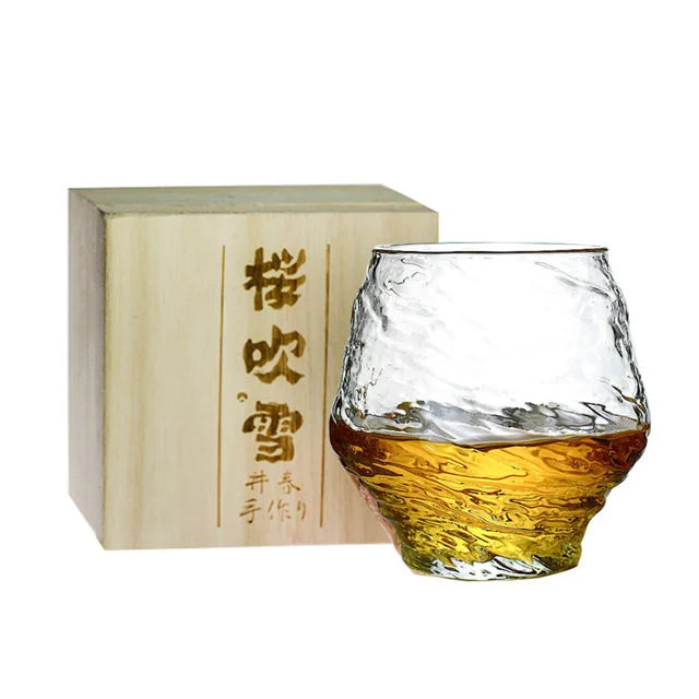 420ml Blowing Snow Whiskey Tasting Glasses Japanese Hammer Pattern Wine Drinking Cup Snowflakes Falling Hazy Air Whisky Tumbler