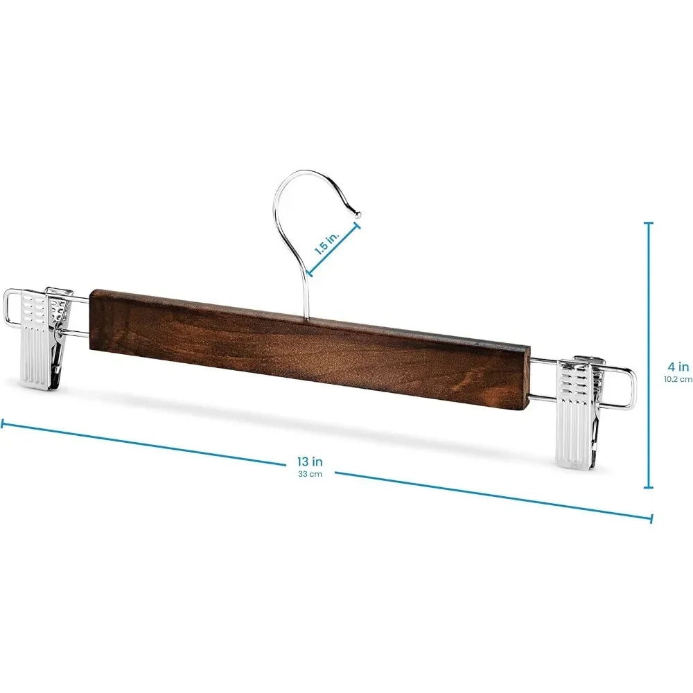High-Grade Wooden Pants Hangers with Metal Clips Grip Clip Pants Hanger Solid Wood Jeans/Skirt Hanger 360° Swivel Hook