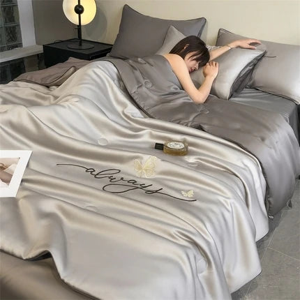 Wash Ice Silk Embroidered Tinnifera Quilt Single Piece Soft and Comfortable Air Conditioning Student Apartment Single Thin Quilt