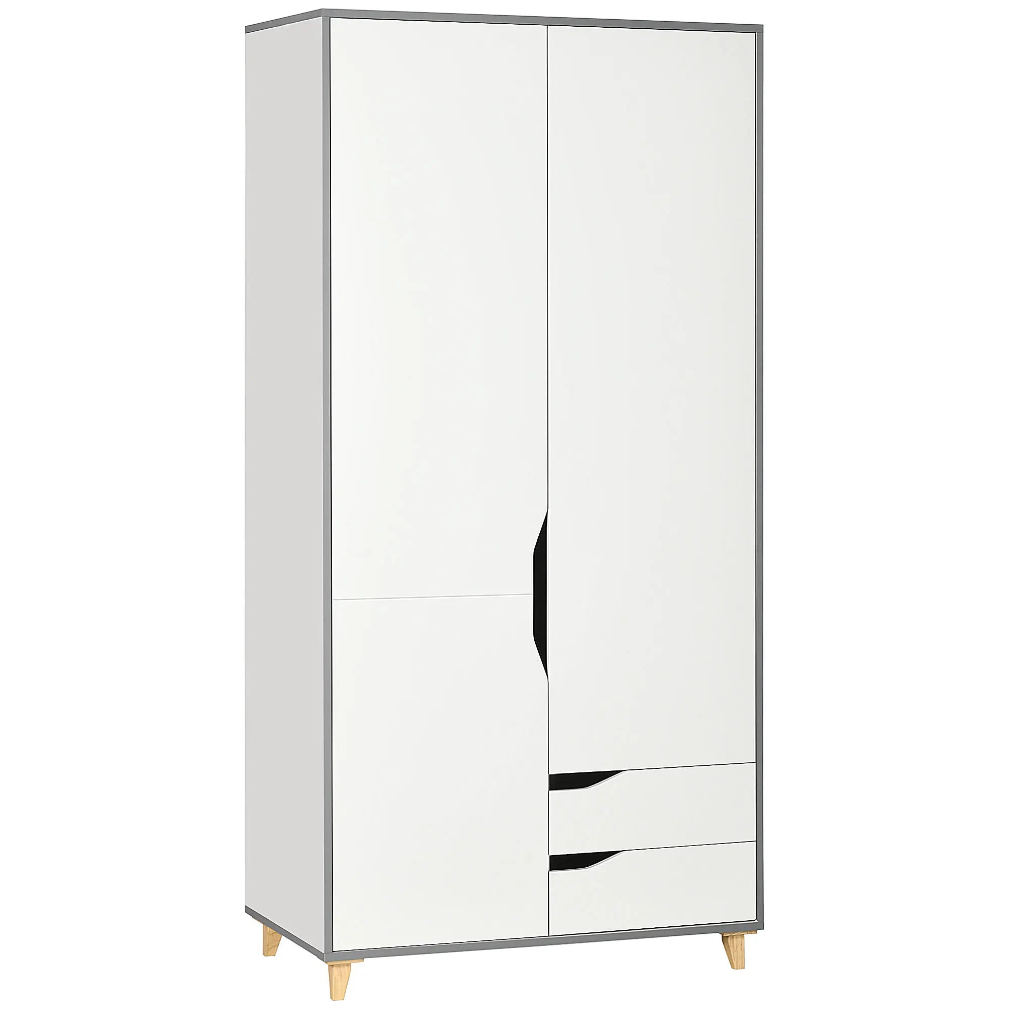 HOMCOM 2 Door Wardrobe with Drawers, Hanging Rail, Shelves for Bedroom, White