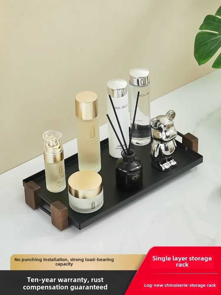 Bathroom vanity dressing skin care cosmetics wooden storage box desktop shelf washstand，wood KitchenTwo-layer Storage Rack