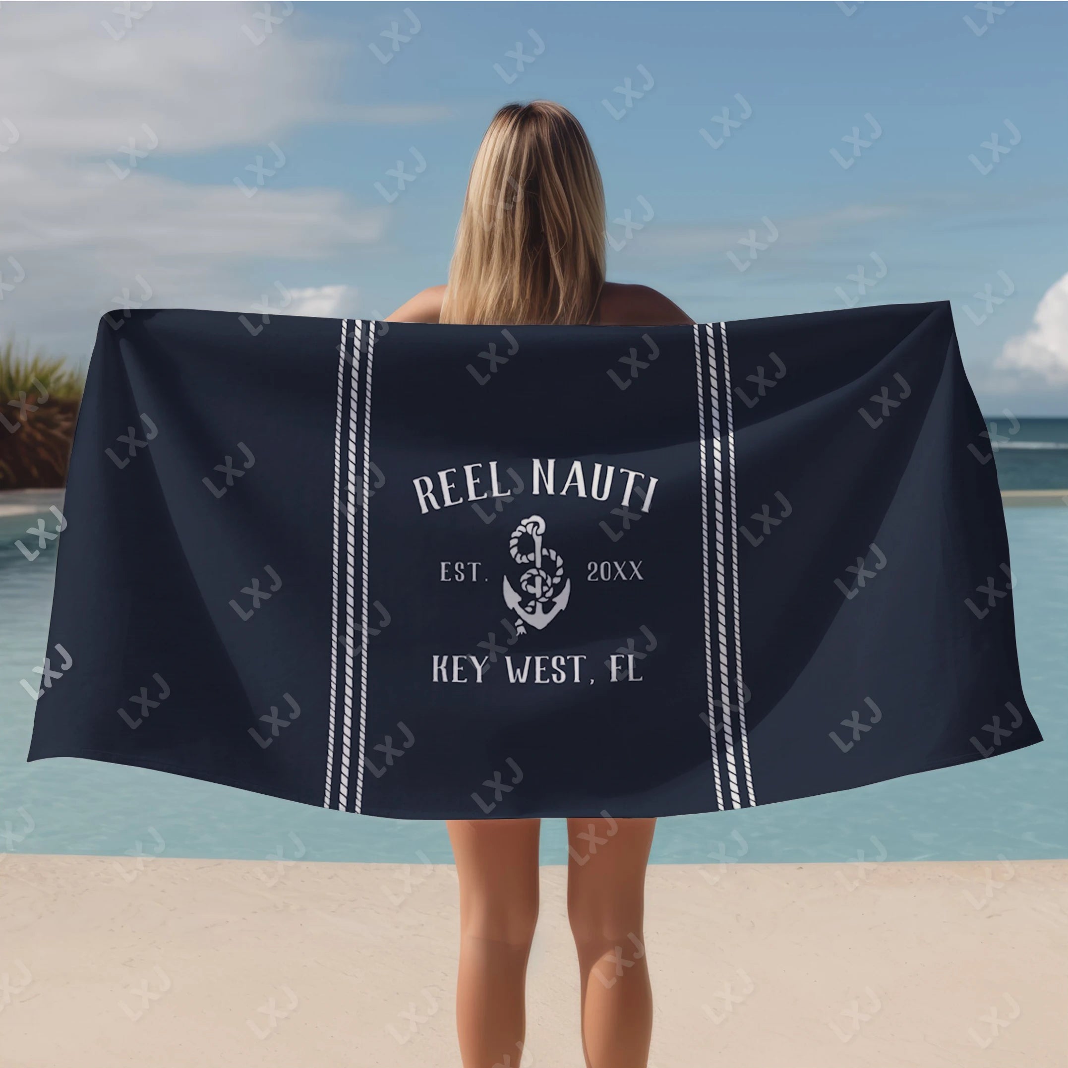 Custom Beach Towel Quick Dry Sand Free Personalized Boat Name Bath Towel for Adults Kids Nautical Gifts Yacht Beach Accessories