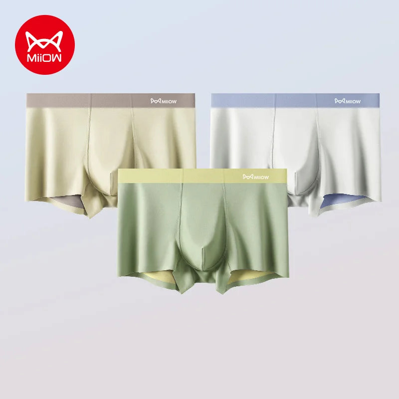 MiiOW 3Pcs Breathable Nylon Men's Panties Seamless Drying Men Underwear Cotton Antibacterial Crotch Man Boxers Mens Underpants