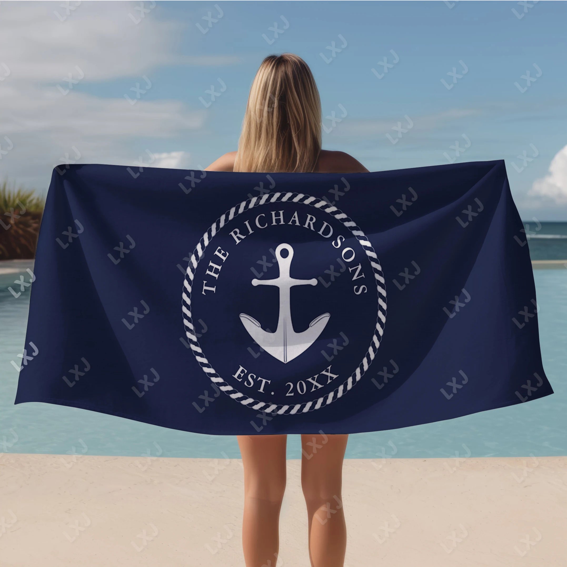 Custom Beach Towel Quick Dry Sand Free Personalized Boat Name Bath Towel for Adults Kids Nautical Gifts Yacht Beach Accessories