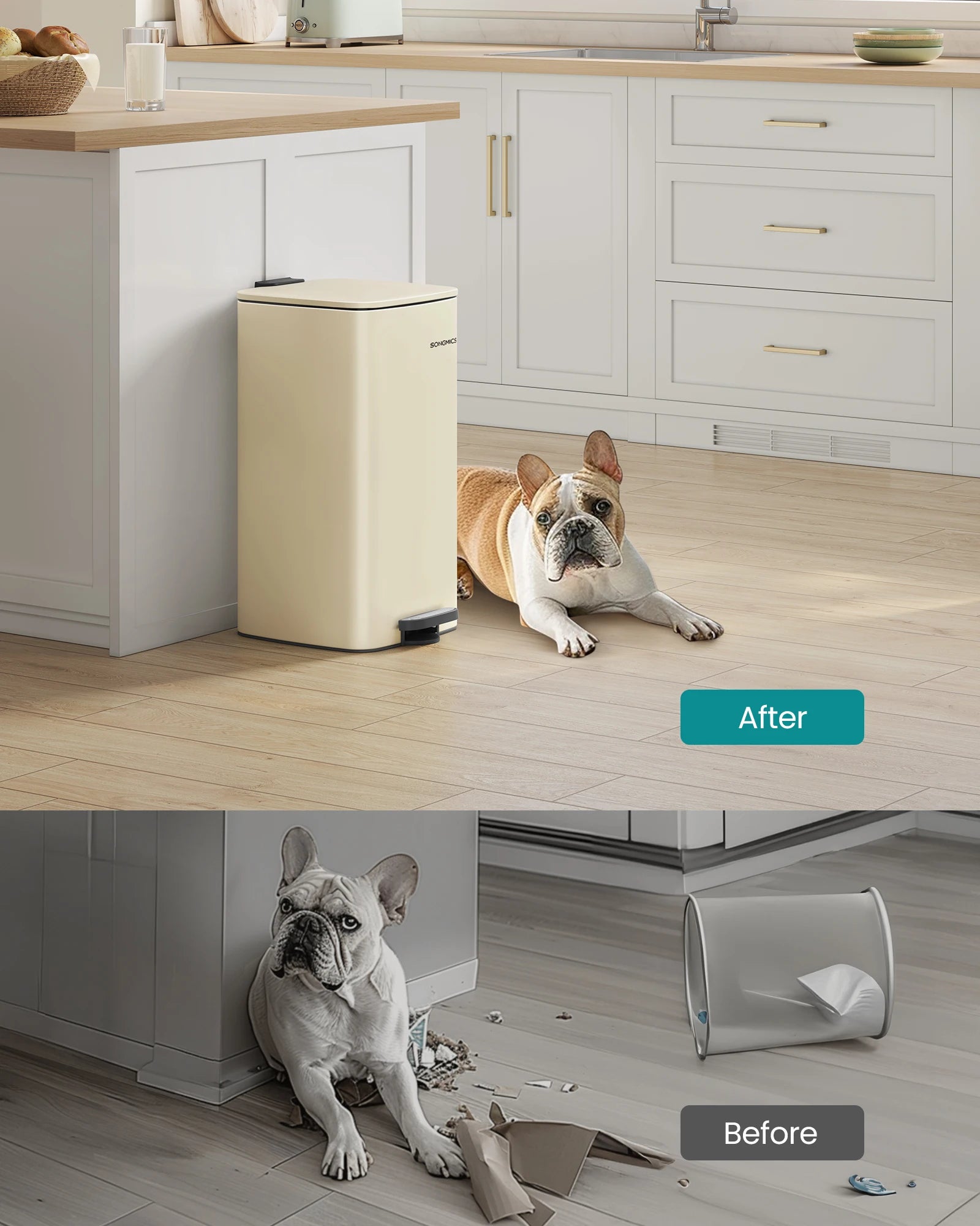 SONGMICS Kitchen Bin, 8-Gallon (30 L) Trash Bin, Steel Pedal Bin, with Inner Bucket, Soft Close