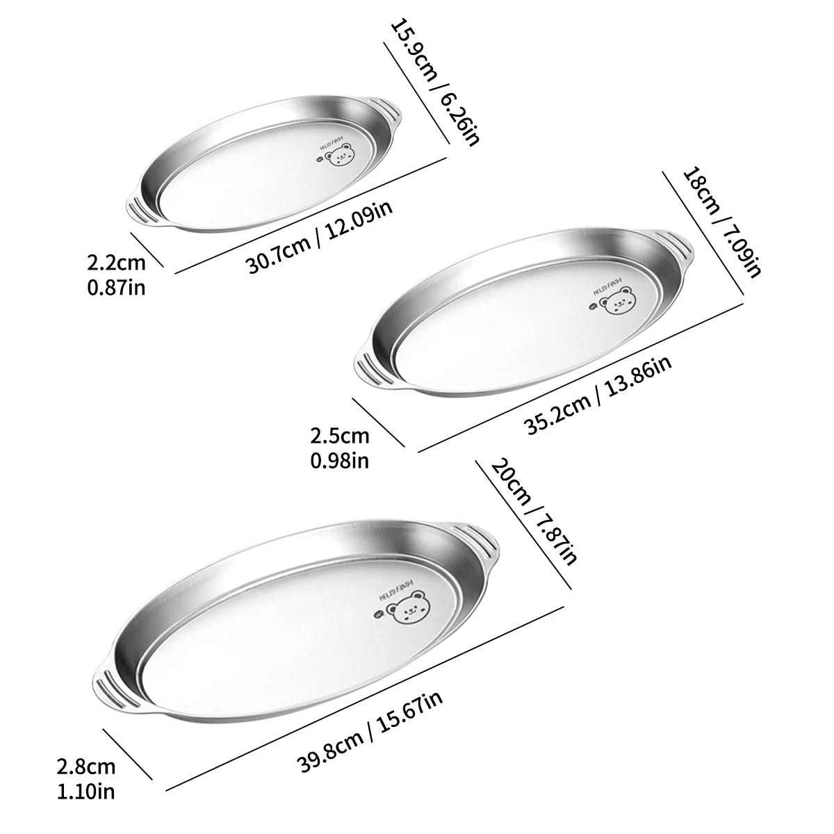 WORTHBUY Stainless Steel Fish Dish Home Steaming Fish Plate Oval Platter Thickened Main Dish Plate Snack Dessert Serving Tray