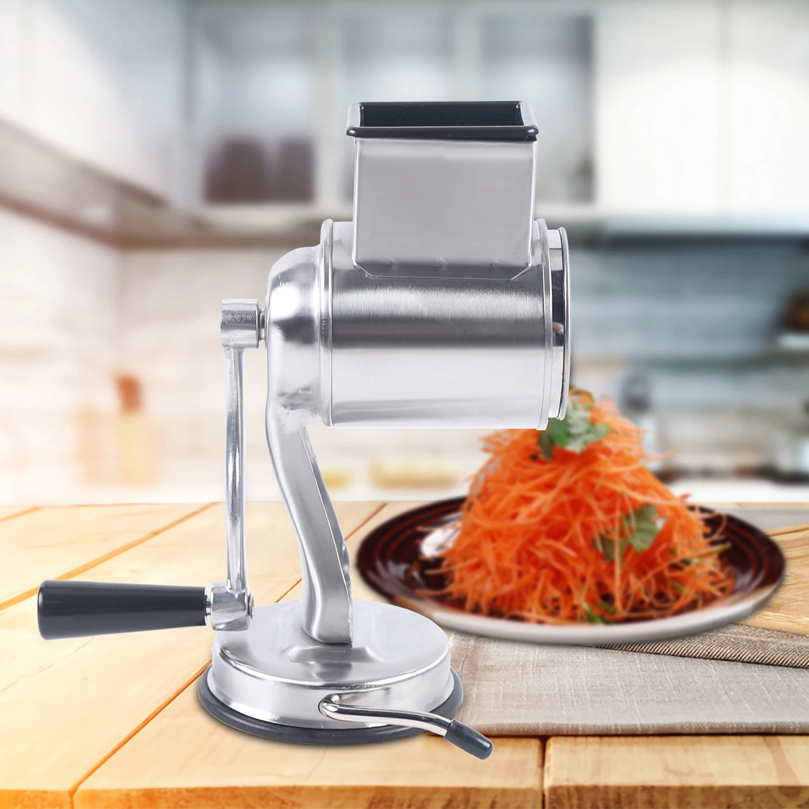 Multi-functional Cheese Grater Rotary Fruit Vegetable Slicer Shredder 5Drum Blade Stainless Steel