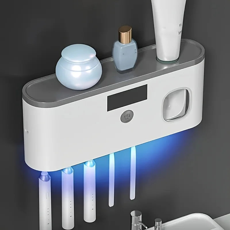 intelligent UV toothbrush sterilizer with automatic toothpaste dispenser - wall mounted, space saving, advanced UV sterilizatio