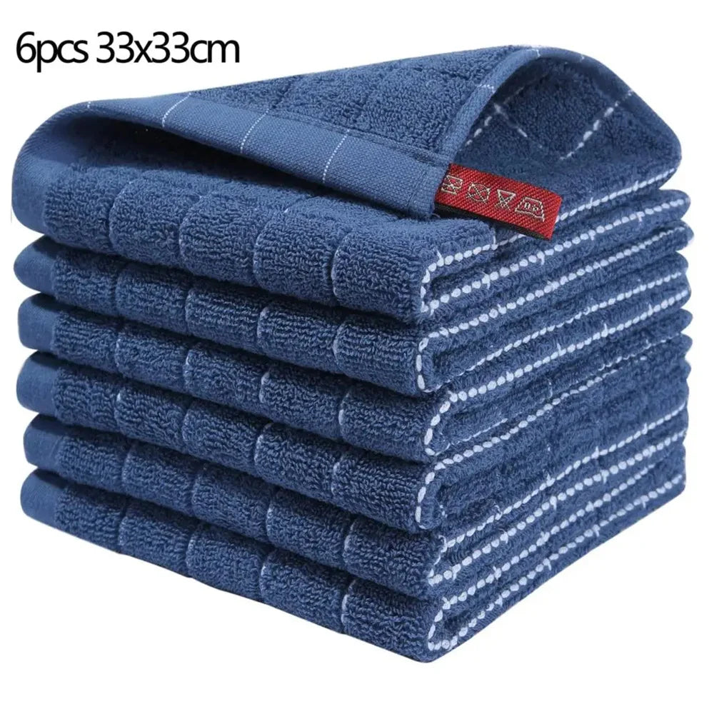 Olanly 4/6pcs 100% Cottton Kitchen Towel Absorbent Dishcloth Ultra Soft Kitchen Cloths Drying Hand Towels Home Cleaning Tools