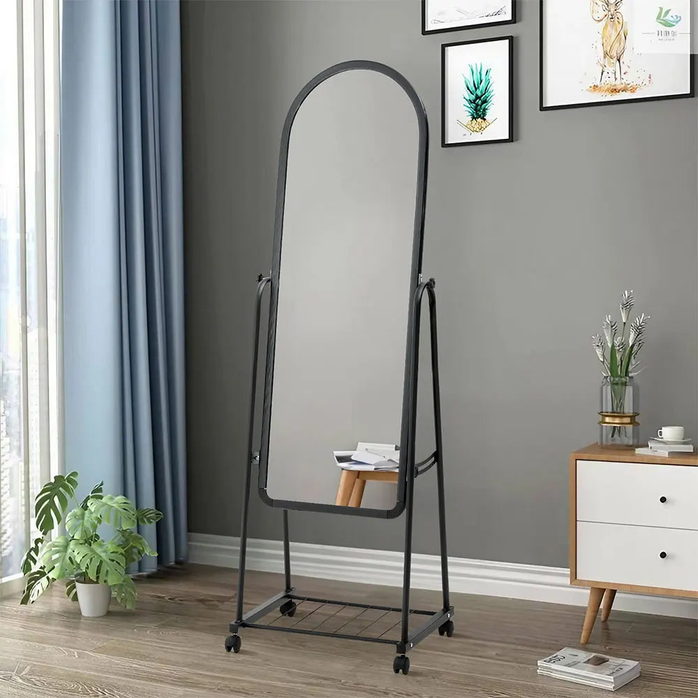 Full Length Rolling Mirror with Bracket for Bathroom Bedroom Living Room
