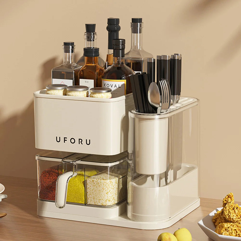 3 in 1 Kitchen Seasoning Box Spice Rack Knife Block