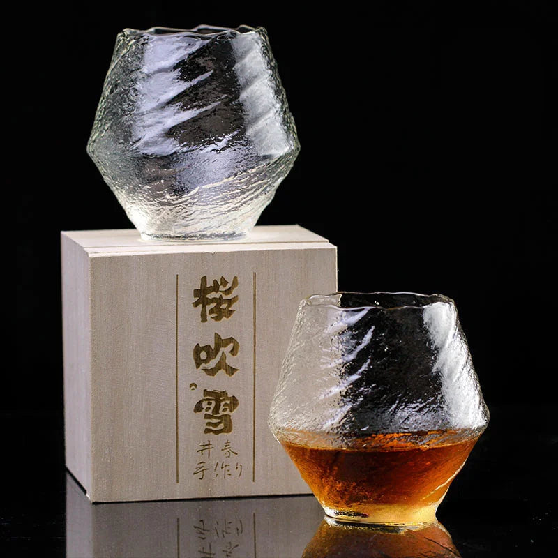 420ml Blowing Snow Whiskey Tasting Glasses Japanese Hammer Pattern Wine Drinking Cup Snowflakes Falling Hazy Air Whisky Tumbler