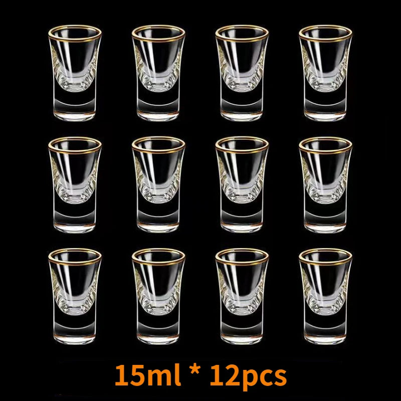 12pcs Gold Foil 15ml Baijiu Cup Household Creative Small Cup Smooth Cup Glass Gilt Edged Cups Wine Dispenser Spirits Wine Cups
