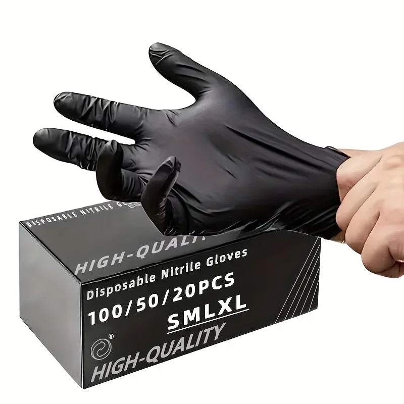 100/50/20 black nitrile gloves, thick disposable cleaning gloves, hair salon waterproof tattoo dishwashing gloves
