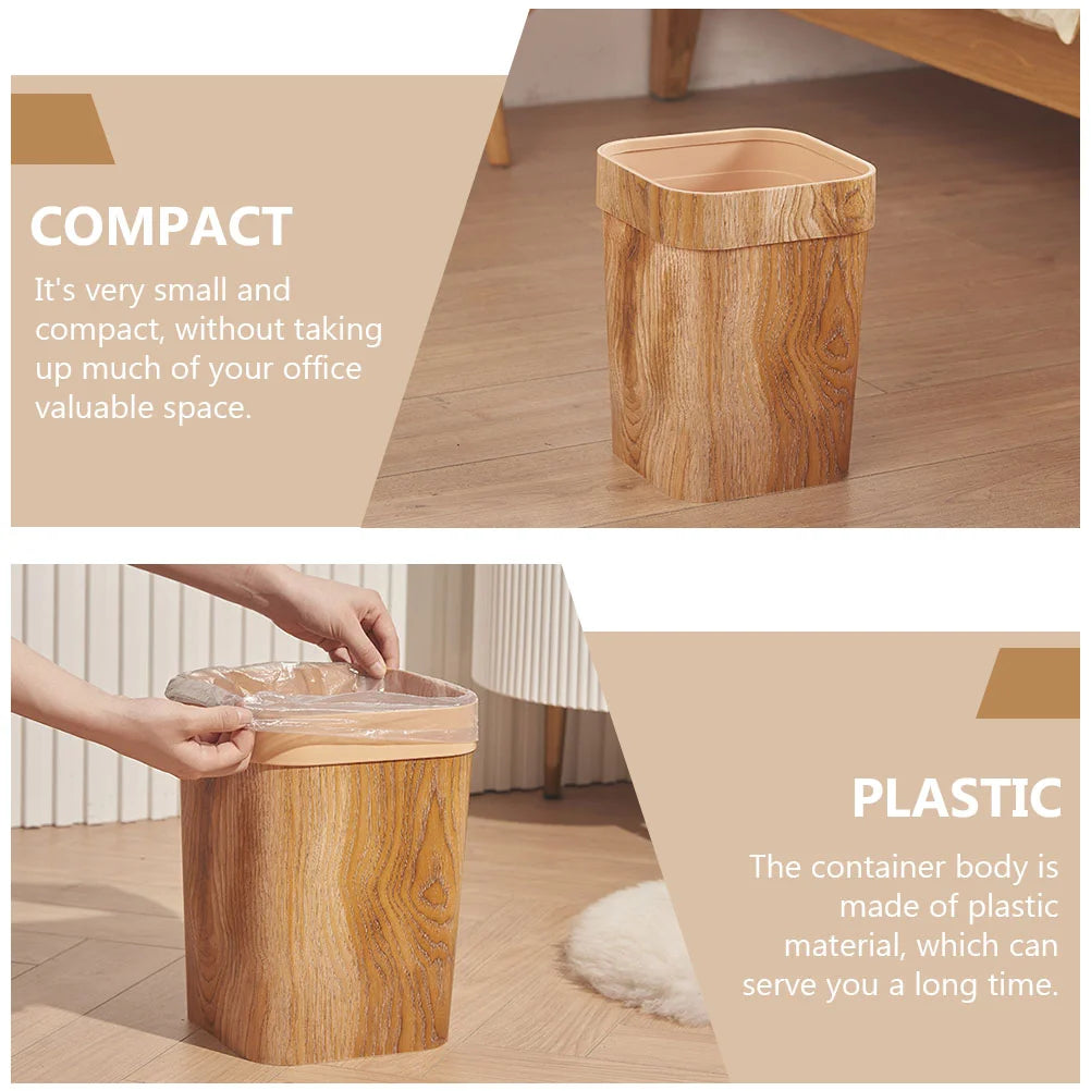 Creative Imitation Wood Grain Trash Can Garbage Household Basket Waste Paper Bin Bathroom Room Plastic Waste Bins Trash Can