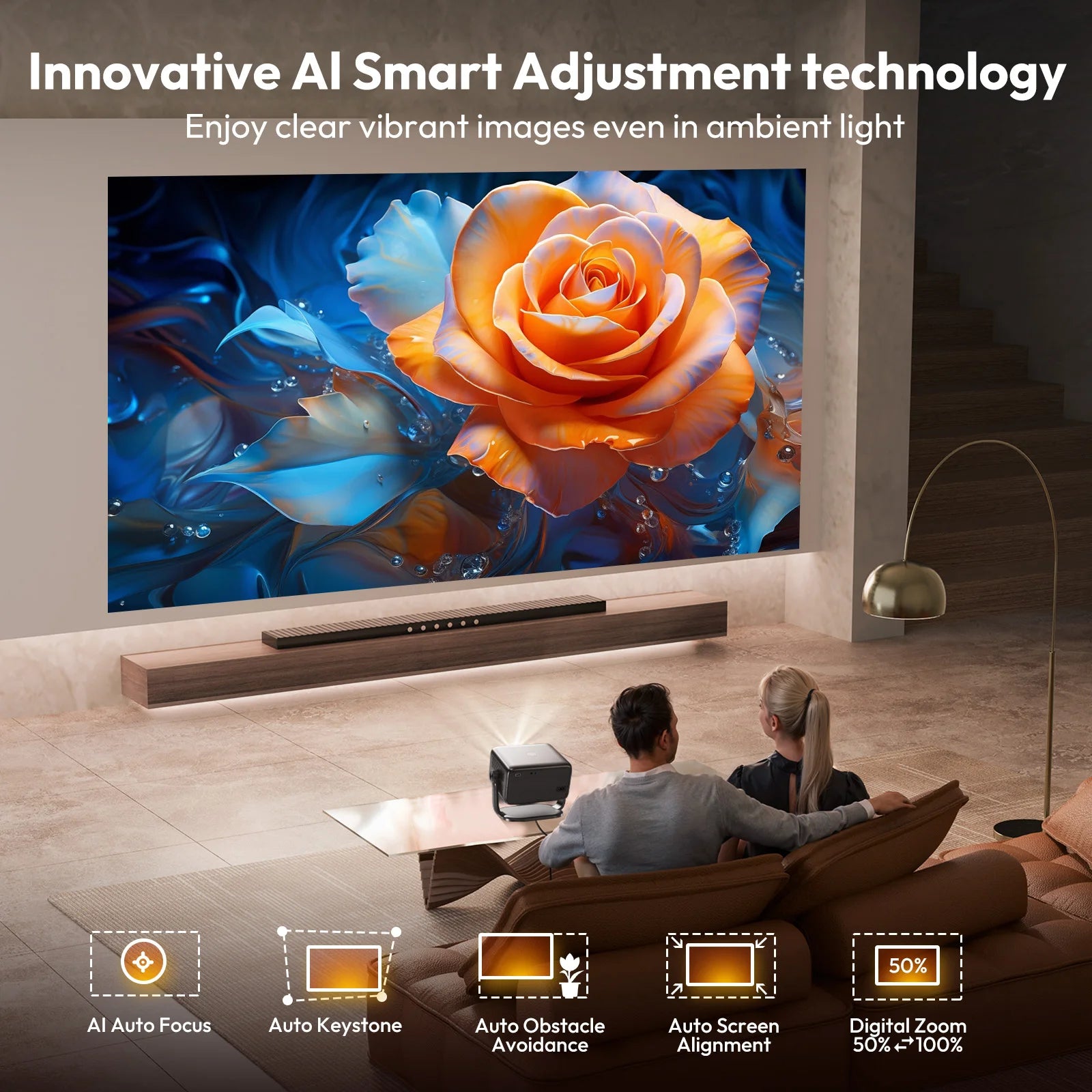 Android Projector 18000LMS 1080p 4k 3D 5G WiFi Auto Focus Video Home Theater BT