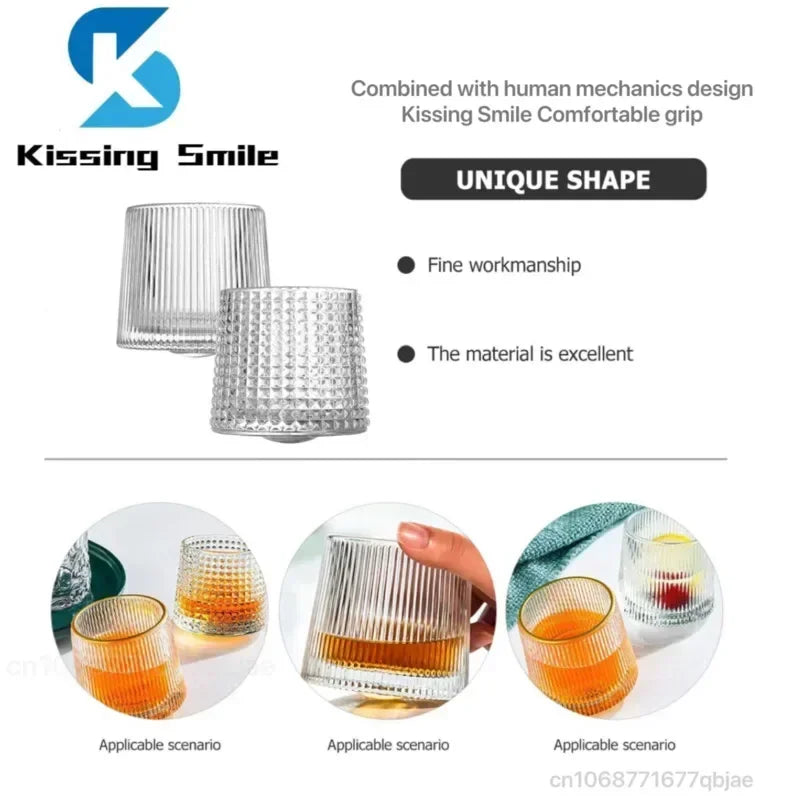Creative Whiskey Glasses Durable Spinning Glassware Cocktails Wine Brandy Cup Water Juice Tea Mug Party Drinking Glass Tumbler