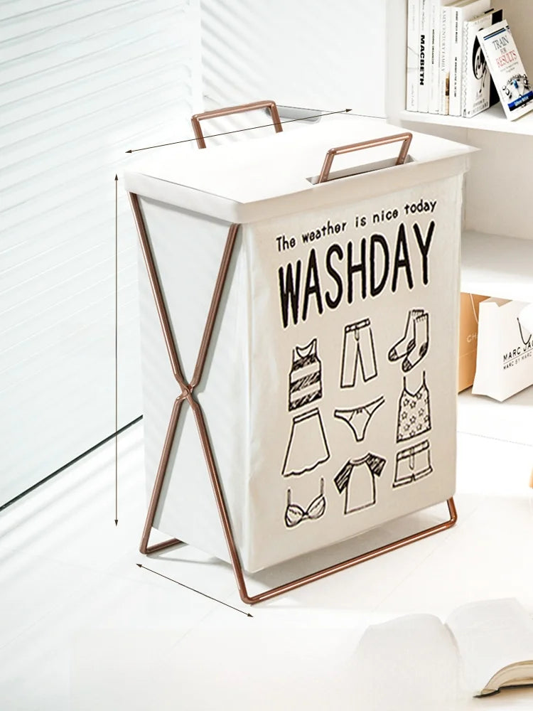 Trendy Foldable Laundry Basket with Lid for Home Batoom Dir Clothes Hamper Iron Material Japanese Sle Storage Basket