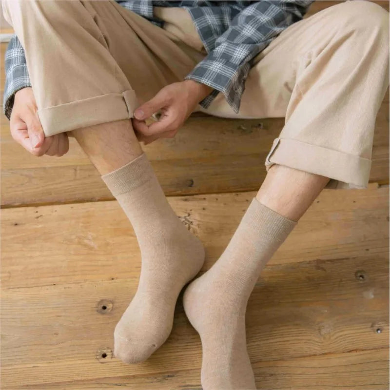 10 Pairs Men's Autumn Winter Socks Solid Color Cotton Durable Thick Fashion Mid Tube Sock Funny Soft High Elastic Sock Wholesale