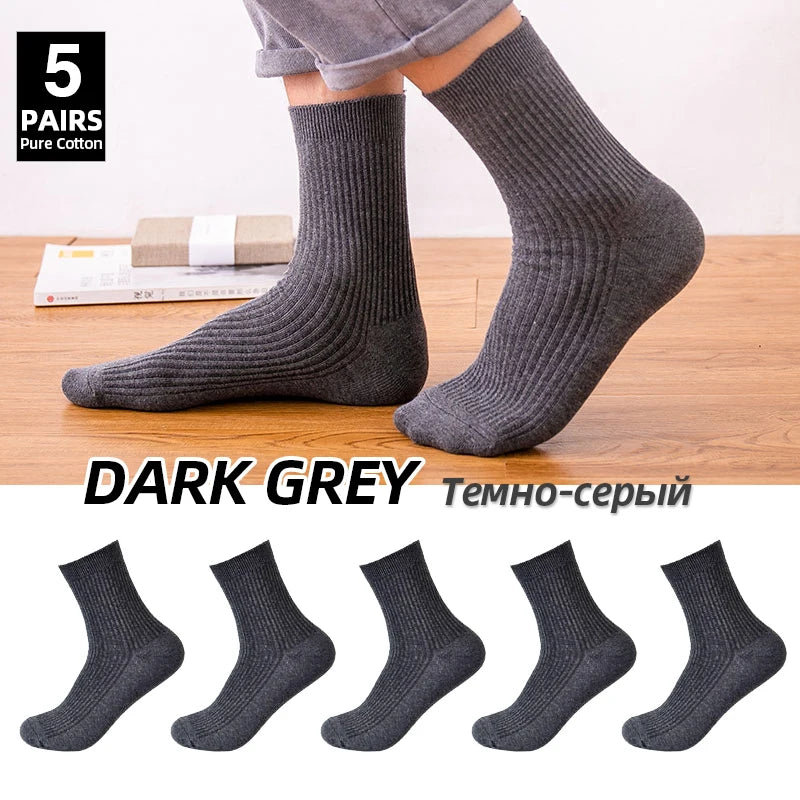 HSS Brand 2022 New 100% Pure Cotton Men Socks Casual Business Stripe Deodorant Breathable Man Travel Winter Sock 5 Pairs / Lot
