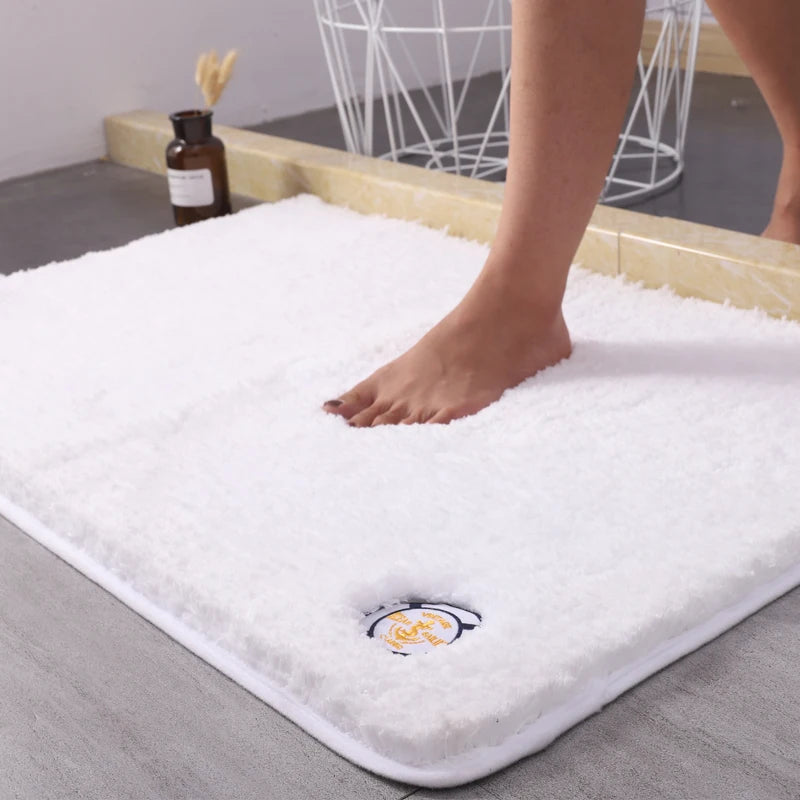 Water Absorbtion Anti-Slip Bath Mat Thickened Bathroom Carpet Long Hair Floor Mat Machine Washable Toilet Mat Fluffy Bat
