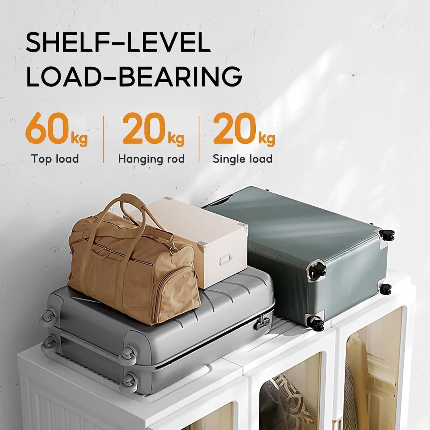 B Portable Wardrobe Closet Storage Organizer Transparent Door Panels, Plastic Wardrobe with Magnetic Door and Easy Assembly