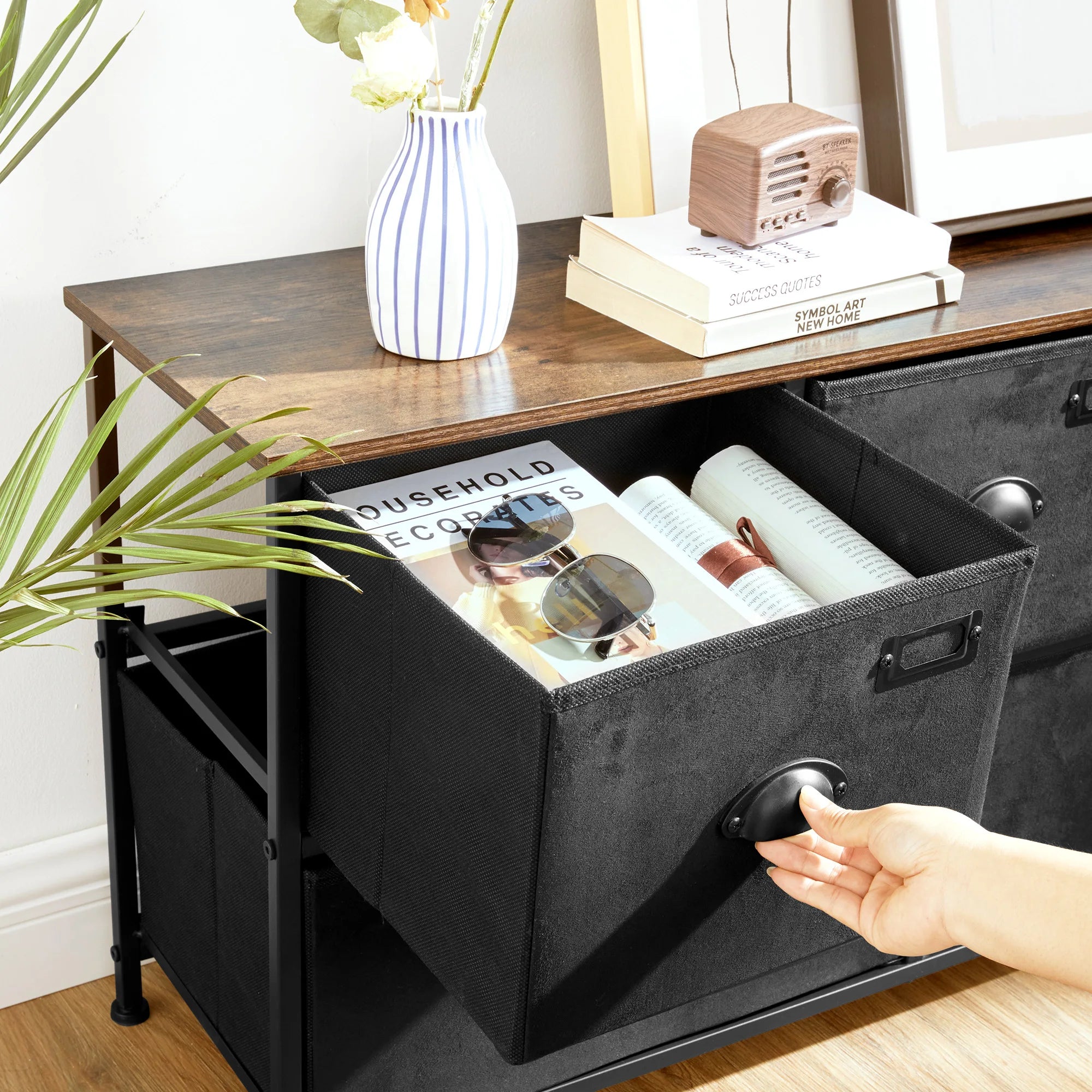 SONGMICS Fabric Chest of Drawers, Bedroom Storage Unit, Wide Dresser Cabinet with 5 Drawers for Closet Living Room, Metal