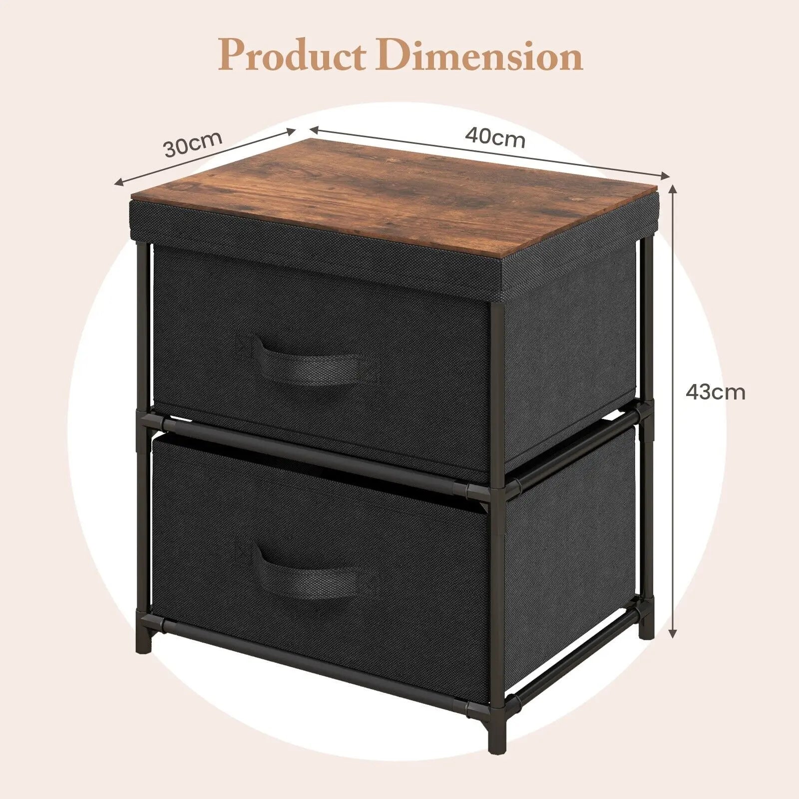 GOFLAME 2 Fabric Drawers Dresser Fabric Storage Organizer Nightstand Bedside Sofa Table