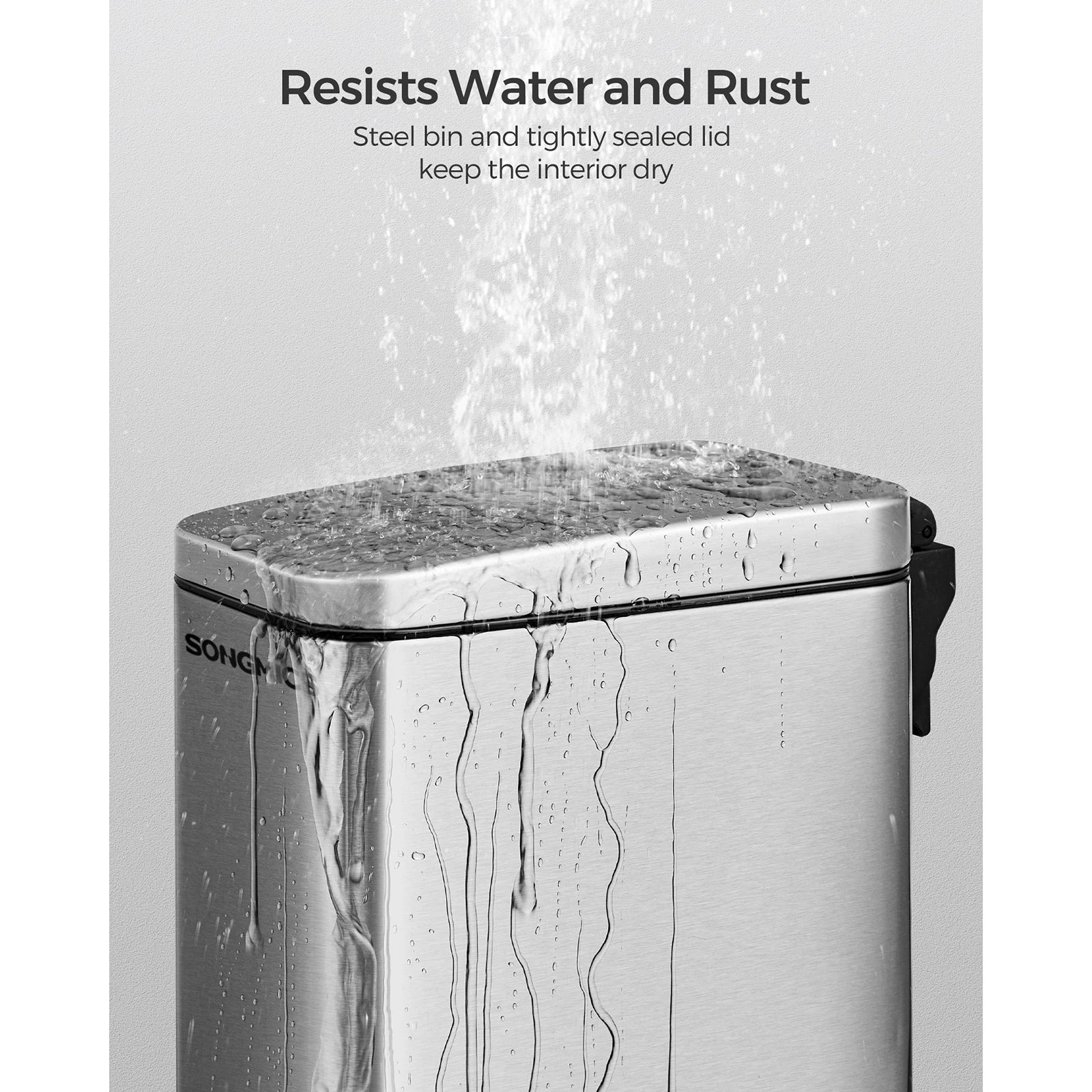 SONGMICS Bathroom Bin, 10L Small Bin with Lid, Pedal Toilet Bin, Slim for Small Spaces, Steel, Soft Close