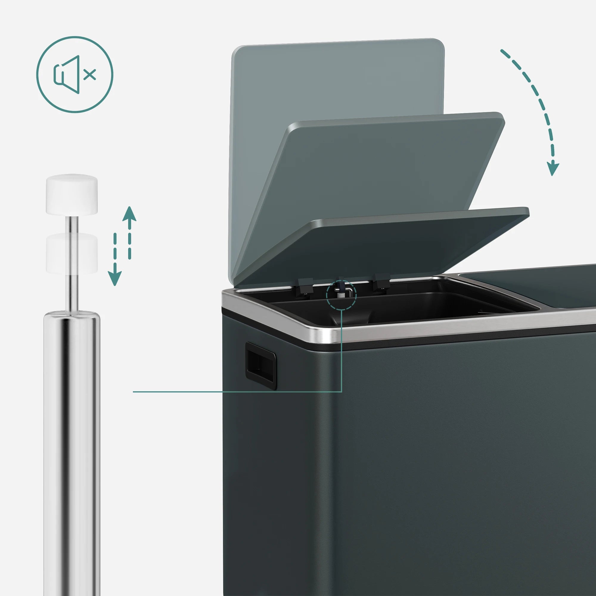 SONGMICS Double Compartment 2 x 30 L Rubbish Bin with 15 Bin Bags, Metal Foot Pedals, 2 Internal Plastic Buckets, Lids