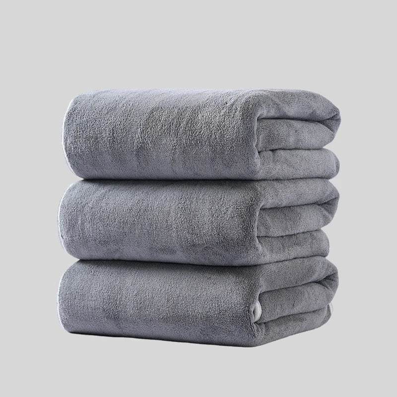 3PCS Large Bath Towels Set Grey Adult Coral Velvet Bathroom Absorbent Soft Quick Dry White Bathing Towel 70X140 Beachtowel Black