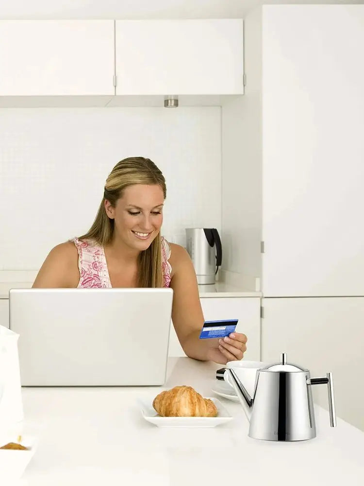 Easyworkz Stainless Steel Double Wall  Tea Pot with Removable Tea Infuser, Perfect for Brewing Your Favorite Tea, Chrome