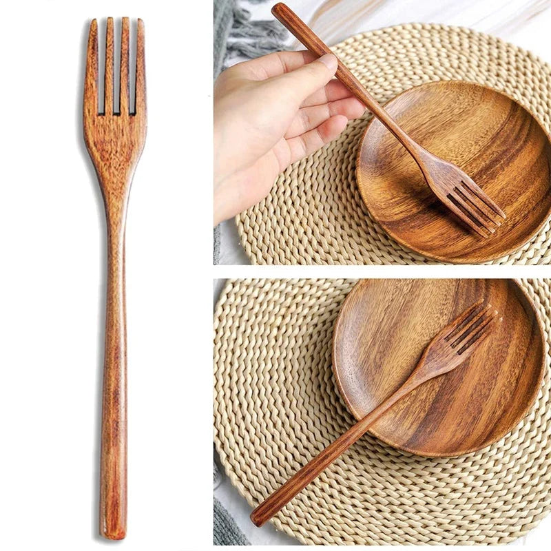 15 Pcs Wooden Spoon Fork Knife Cutlery Set Wooden Dinner Utensil Set Kitchen Wooden Flatware Tableware Cutlery Set