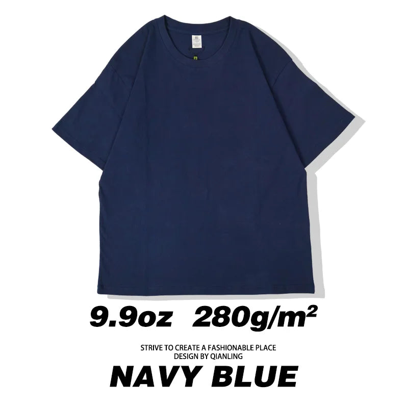 280GSM New Summer 100%Cotton T Shirts Men Casual Short Sleeve Cotton Crew Neck Soft Plain T-Shirt Men's Loose Fit Tee Shirt Tops