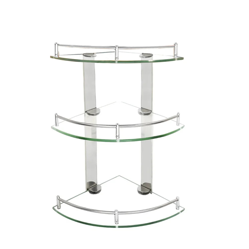 3 Tier Corner Glass Shower Storage Shampoo Holder, 24x24CM
