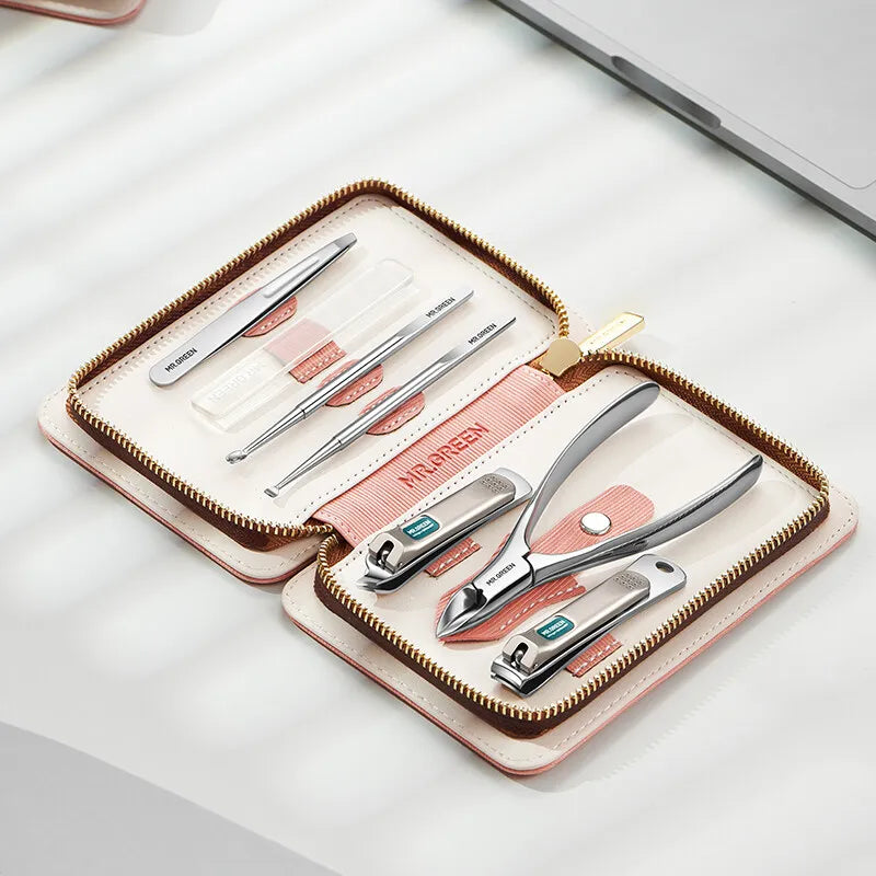 MR.GREEN Manicure Set Pedicure Sets Nail Clippers Tools Stainless Steel Professional Cuticle Cutter Travel Case Kit 7Pcs/Set For