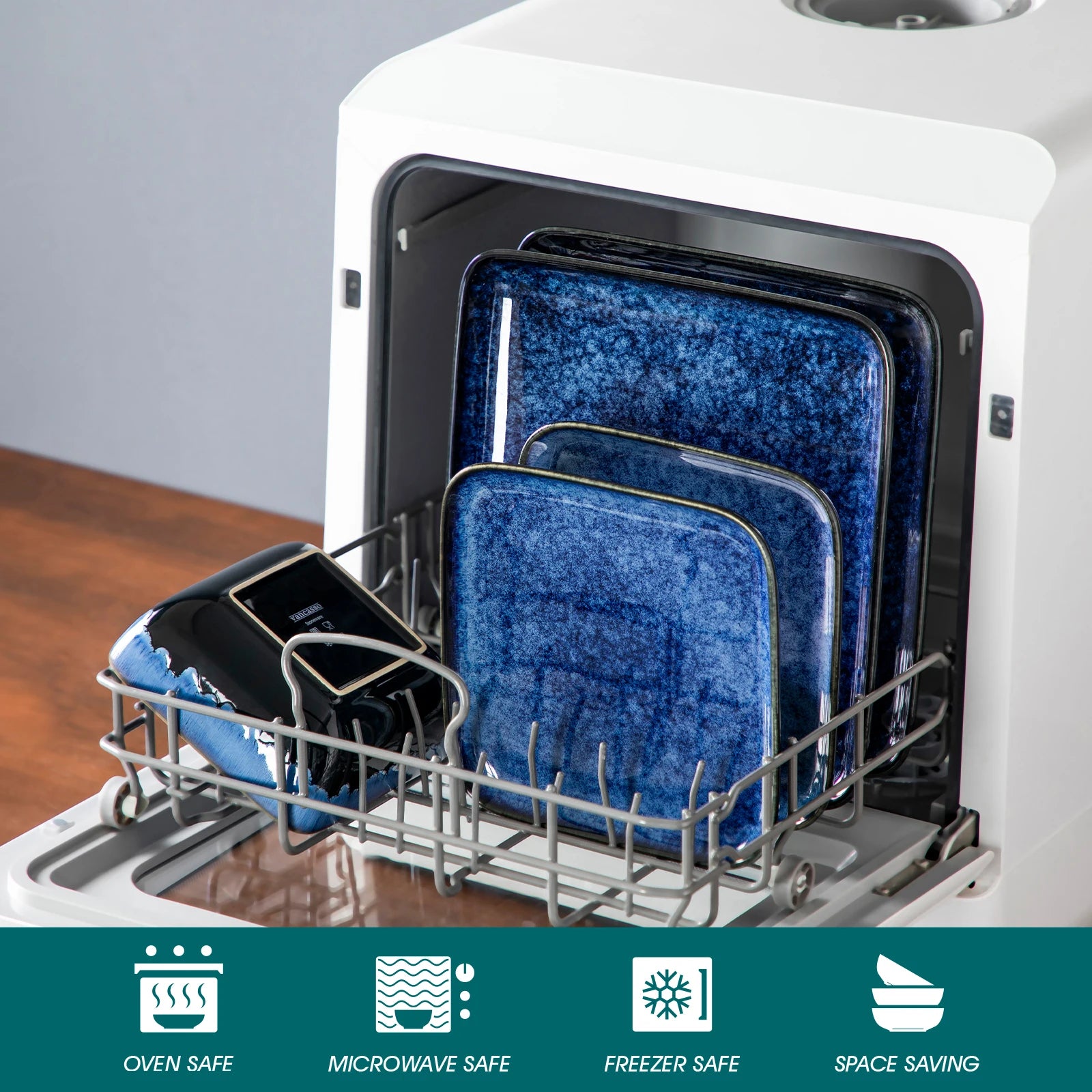 vancasso 12/24/36 Piece Ceramic Dinner Sets Square Blue Reactive Glaze Tableware Set with 4/8/12pcs Dinner Plate/ Dessert/Bowl