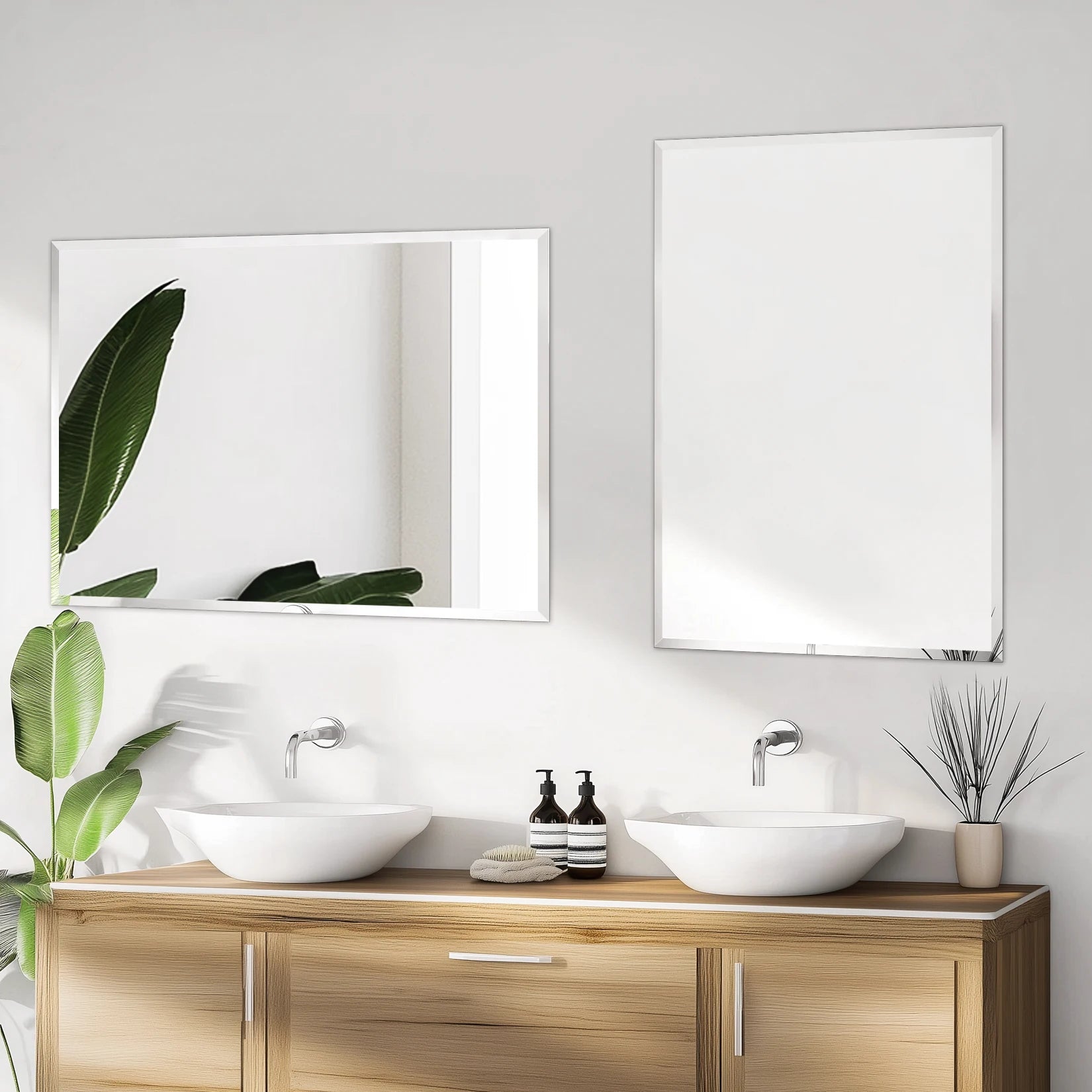 Wisfor Frameless Bathroom Mirror for Over Sink, Beveled Wall Mirror, Rectangle Vanity Mirror, Modern Style