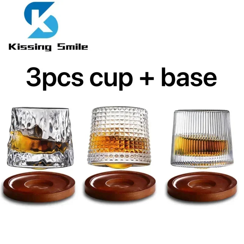 Creative Whiskey Glasses Durable Spinning Glassware Cocktails Wine Brandy Cup Water Juice Tea Mug Party Drinking Glass Tumbler