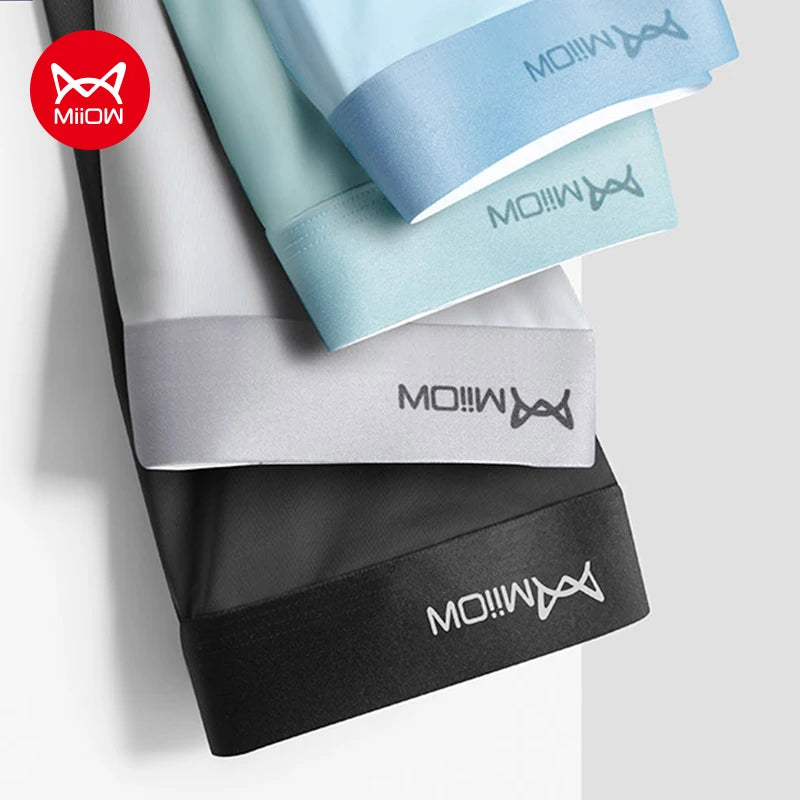 MiiOW 4Pcs Ice Silk Men's Panties Sexy Seamless Man Boxershorts Graphene Antibacterial Men Underwear Breathable Man Boxer Briefs
