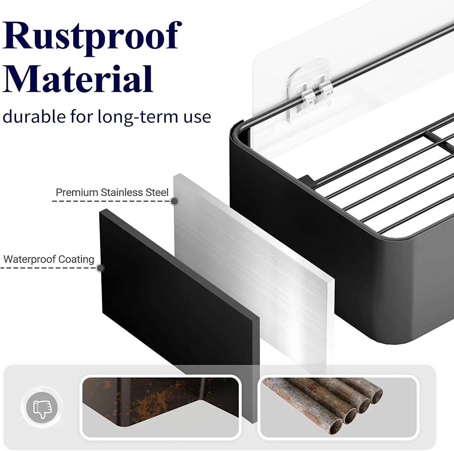 Shower Caddy - 2 Pack Rustproof Shower Organizer, Drill-Free & Quick-Dry Shower Shelf for Inside Shower with 4 Hooks