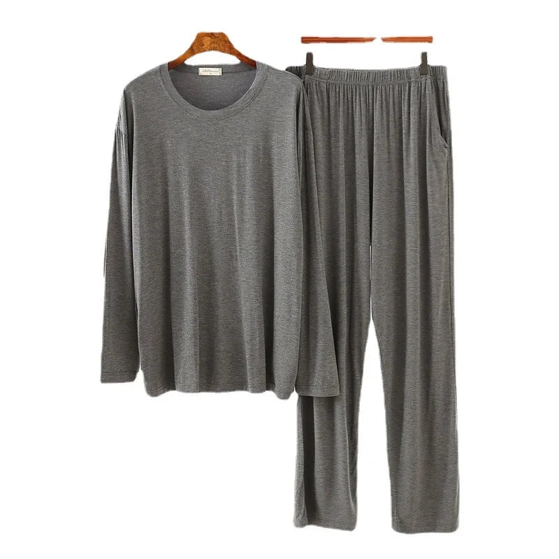 Modal Cotton Pajamas Suit Men Spring Autumn Long-sleeved Youth Middle-aged Loose Fit Plus Size Loungewear Thin Sleepwear Male