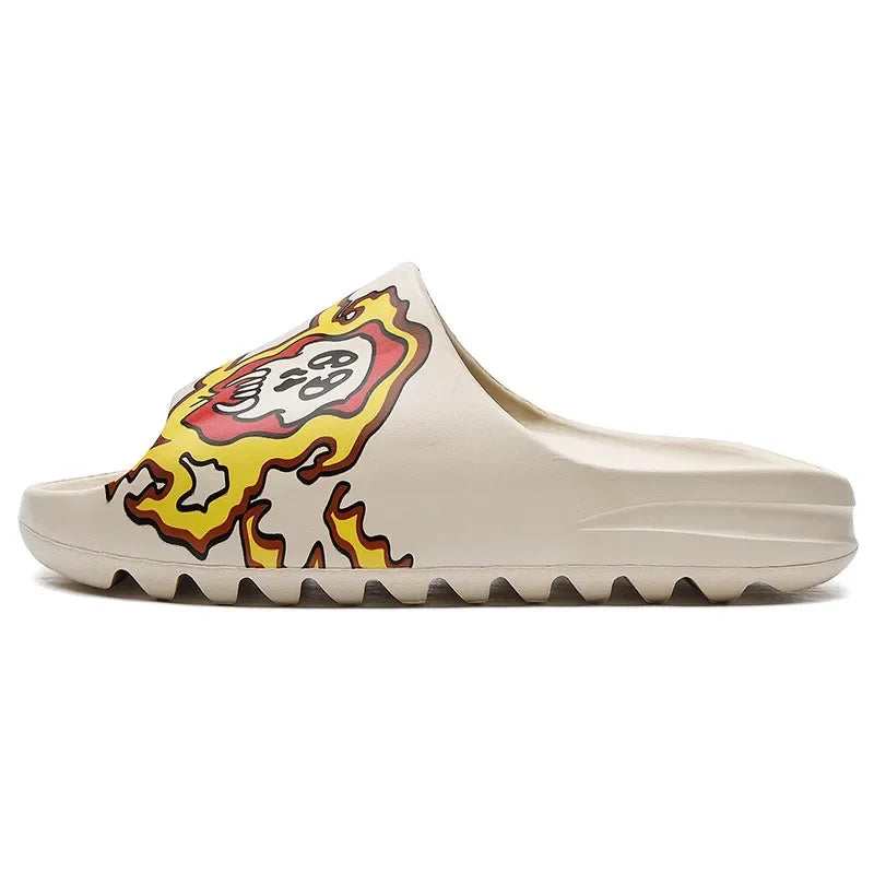 Unisex Ye & Elmo Inspired Slides Breathable Summer Flip Flops Lightweight Fish Mouth Graffiti Slippers Men Women Plus Size 34-46