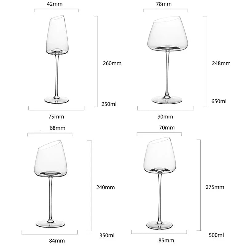 Oblique Long Stem Goblet Red Wine Glass Cup Kitchen Tool Champagne Glass Bordeaux Burgundy Wedding Party Gift Glassware