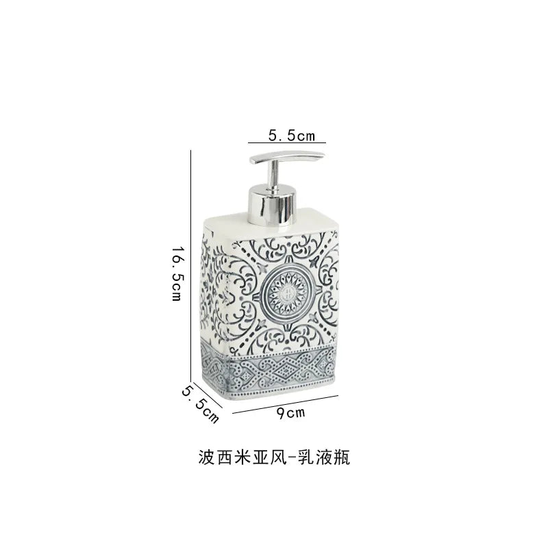 Bohemian Style Ceramic Bathroom Group Square Lotion Bottle High Color Mouthwash Cup Personality Toothbrush Cartridge