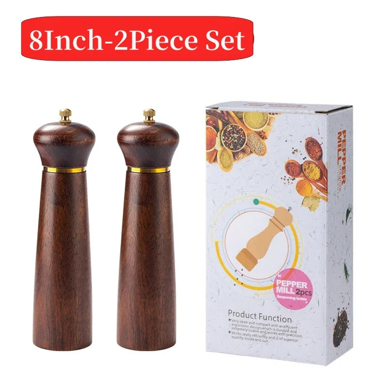 Oak Wooden Salt Pepper Mill with Base Set,Antique Western Style Pepper Grinding Tool,Ceramic Core,Salt Spice Shaker,8Inch, 5Inch