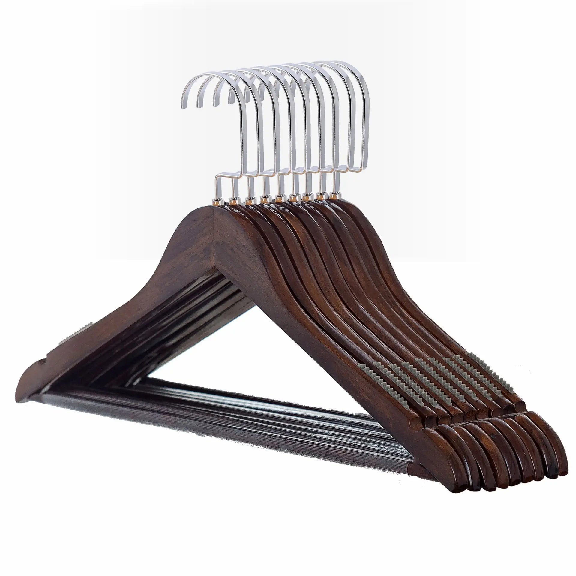 10PCS Retro Wooden Hangers,Non Slip Shirt Clothes Hanger with 360° Rotating Hook,Wardrobe Organizer Coat Rack for Dress Jacket