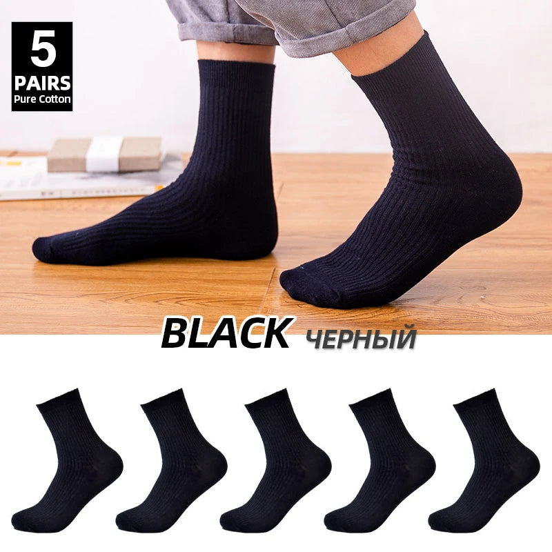 HSS Brand 2022 New 100% Pure Cotton Men Socks Casual Business Stripe Deodorant Breathable Man Travel Winter Sock 5 Pairs / Lot
